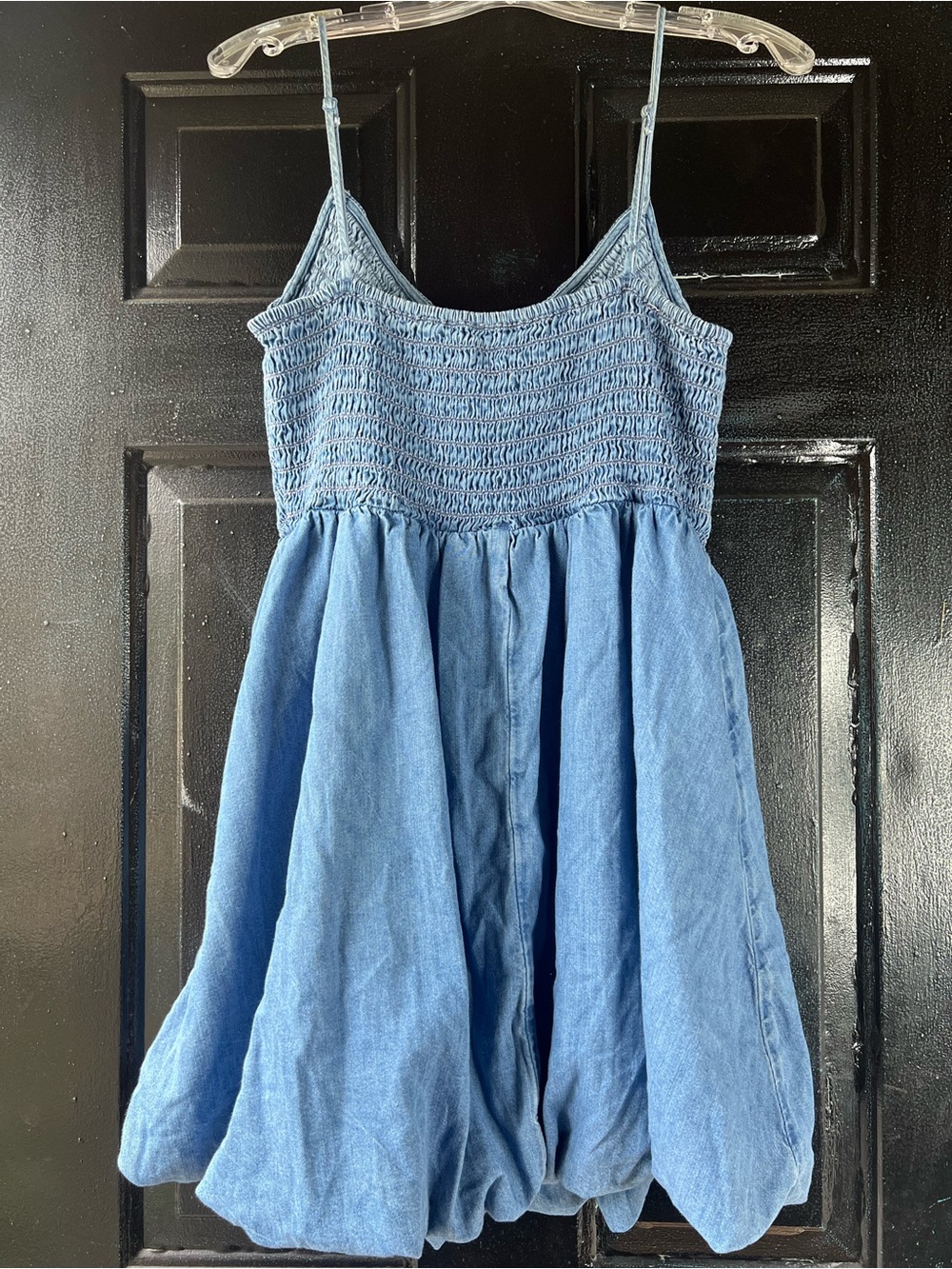 American Eagle Bella Bubble Mini Dress Denim Stretch Smocked Tank Large Cottage - Picture 5 of 9